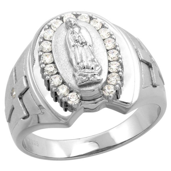 Men's Sterling Silver Lady of Guadalupe Cross Ring